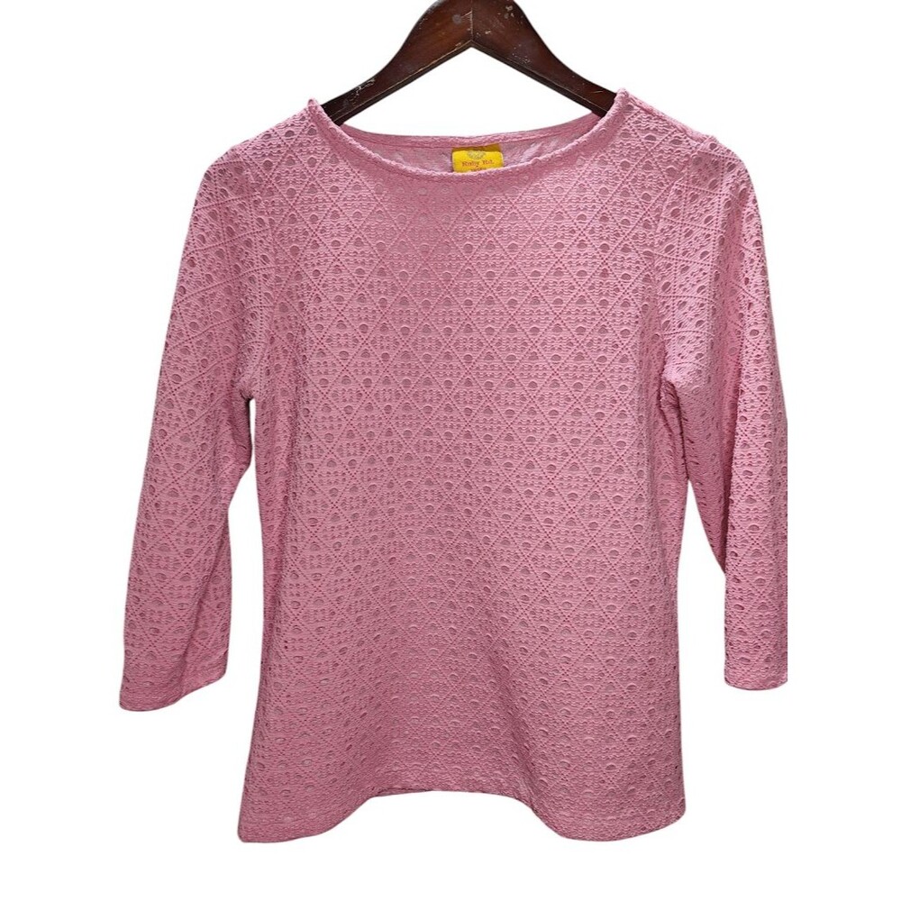 Ruby Rd. Petite PS Women’s Pink Textured Knit 3/4 Sleeve Crew Neck Lined Top